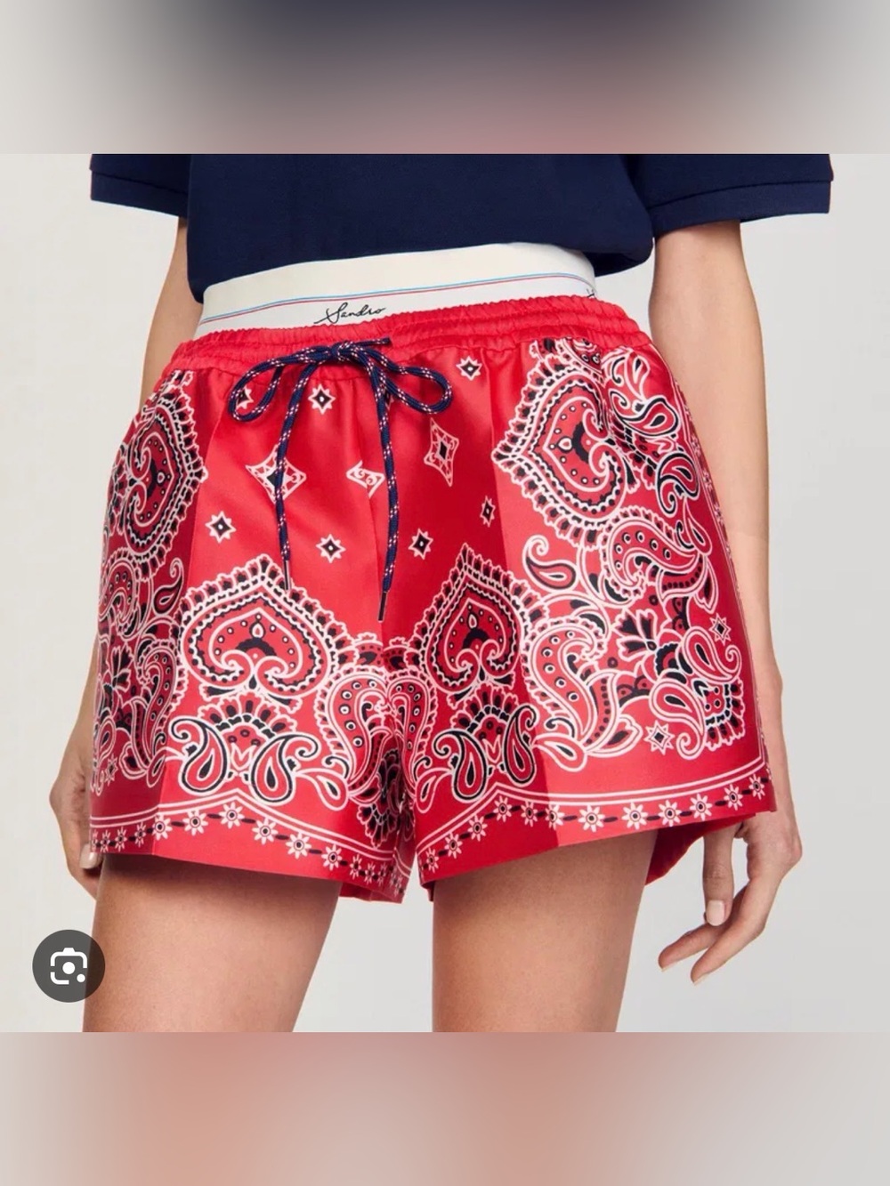 Sandro Red Bandana-Print Athletic Shorts